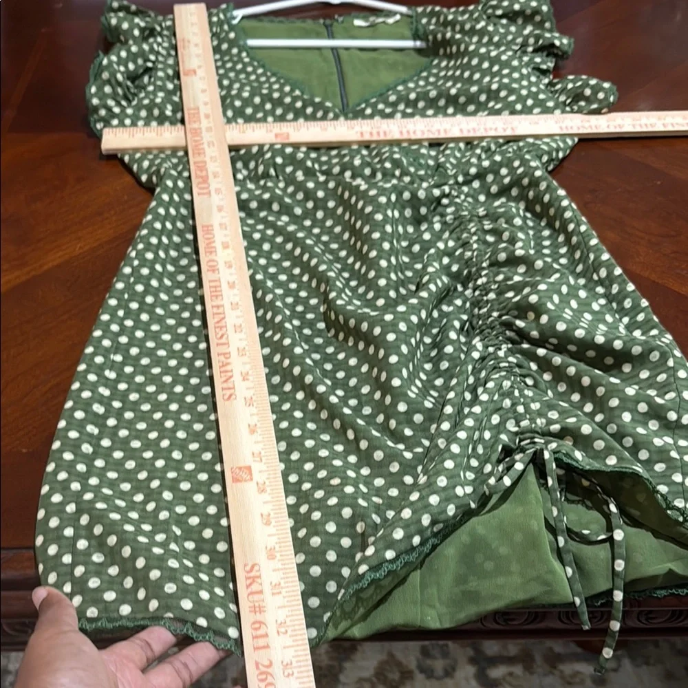 Tularosa Huntington olive Green polka dot Mini Dress with Flutter Sleeves - Picture 14 of 15
